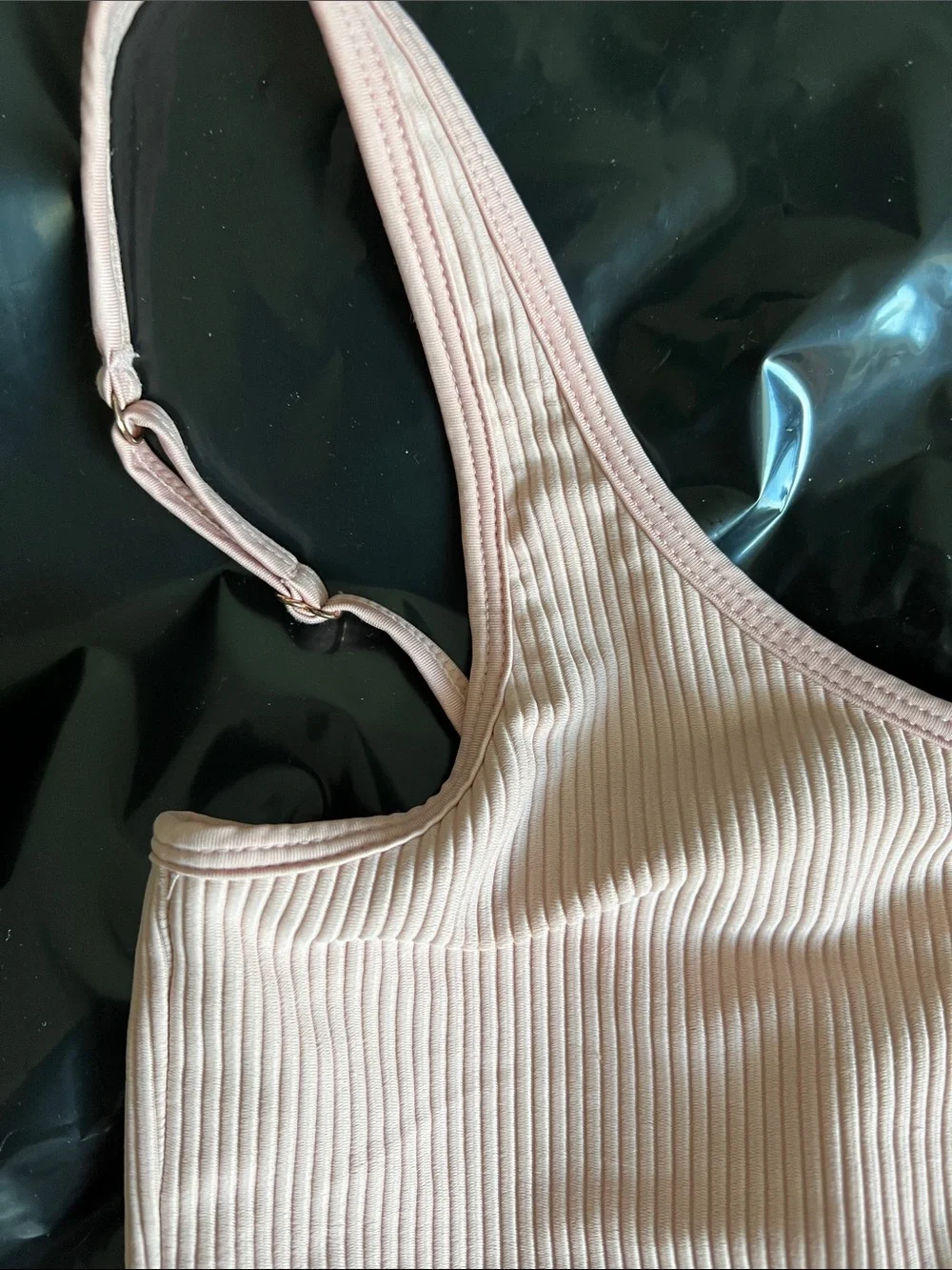 NEW! Frankie's Bikinis Pale Pink Ribbed One-Shoulder tiny Bikini S